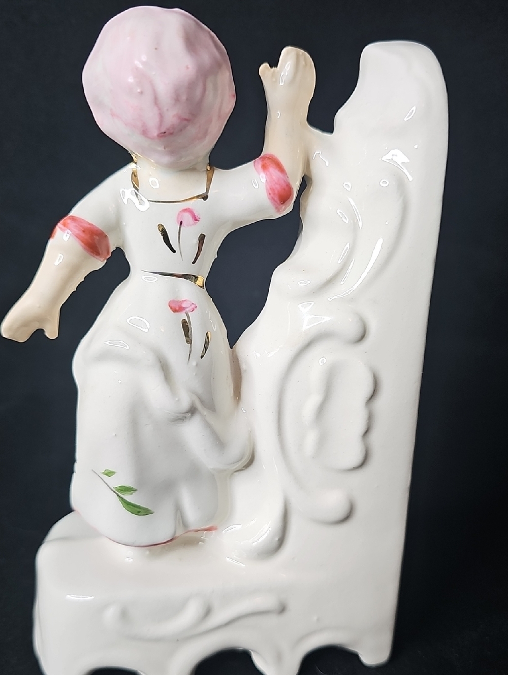 Vintage Hand-Painted White Ceramic Figurine with Pink Accents - Picture 3 of 5